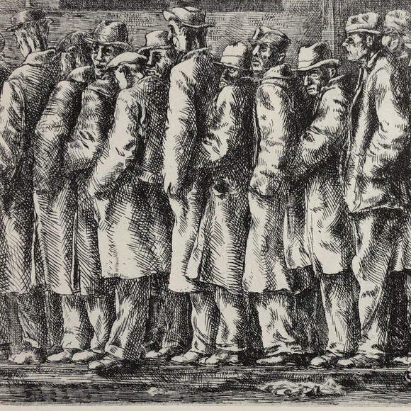 Reginald Marsh "Bread Line" 1930s Art Print Great Depression New York Sketch Vtg - Picture 3 of 11